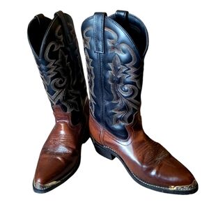 Masterson Boots Cowboy Western Men's Boots Two Tone Black Brown Toe Heel Plate